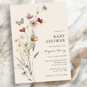 Boho Fleur sauvage Baby shower Invitation