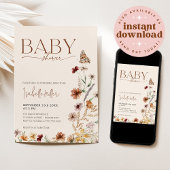 Boho Fleur sauvage Baby shower Invitation