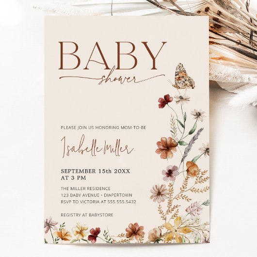 Boho Fleur sauvage Baby shower Invitation