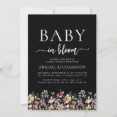 Boho Fleur sauvage Black Baby shower Invitation (Devant)