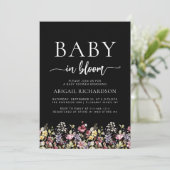 Boho Fleur sauvage Black Baby shower Invitation (Debout devant)