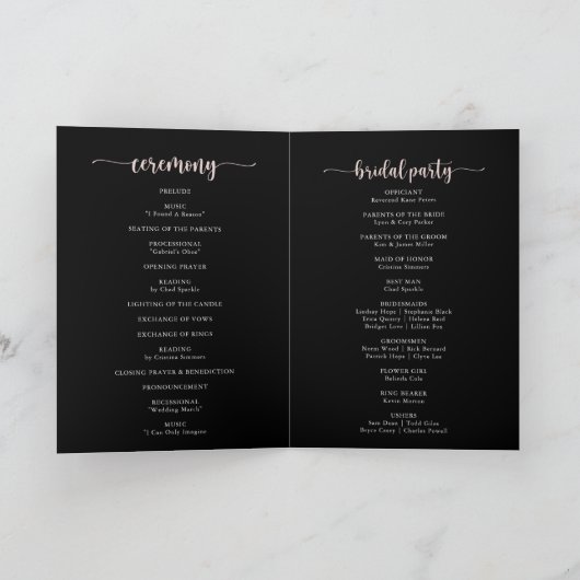Boho Fleur sauvage Black Folded Wedding Programme (Intérieur)