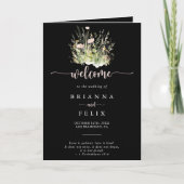 Boho Fleur sauvage Black Folded Wedding Programme (Devant)
