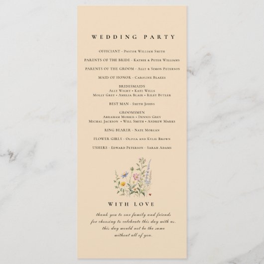 Boho Fleur sauvage Bouquet Mariage programme de cé (Dos)