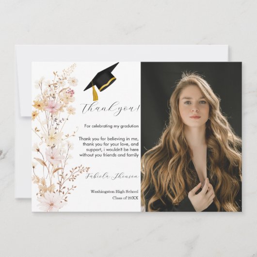 Boho Fleur sauvage Carte de remerciements de gradu (Devant)