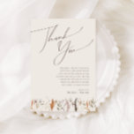 Boho Fleur sauvage d'automne Carte de remerciement<br><div class="desc">Présentant notre magnifique carte de remerciements de table beige fleur sauvage de boho automne, qui embrasse un design simple et moderne reflétant la beauté de la nature. Doté de fleurs d'aquarelle séchée pressée et de feuilles en terre cuite, il saisit l'essence des teintes orangées brûlées d'octobre, créant un design minimaliste...</div>