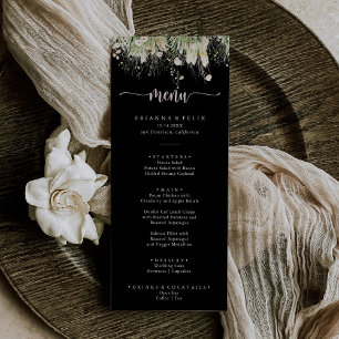 Boho Fleur sauvage de verdure Menu du dîner noir