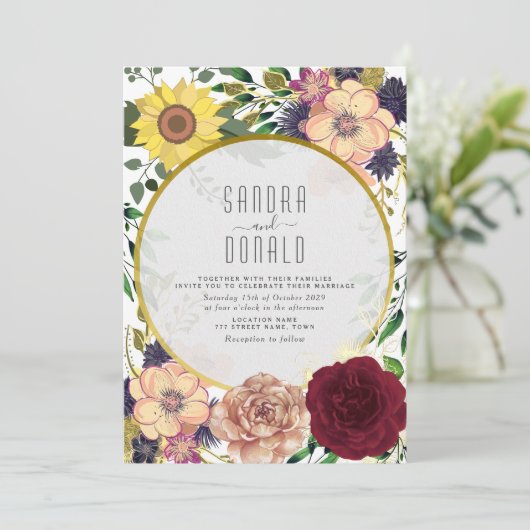 Boho Fleur sauvage Faire-part de mariage Automne (Debout devant)