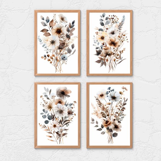 Boho Fleur sauvage Floral Botanical Bleu Brown Bei