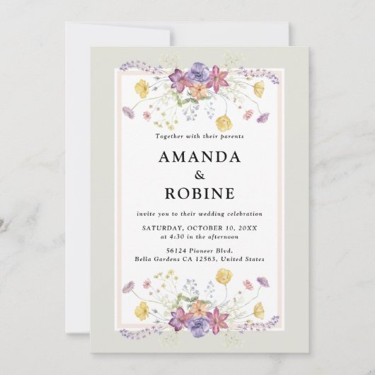 Boho Fleur sauvage Garden Invitation de mariage (Devant)