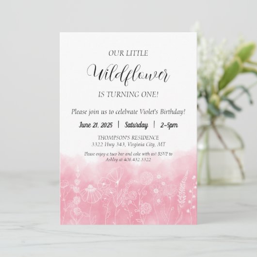 Boho Fleur sauvage Invitation Anniversaire de enfa (Debout devant)