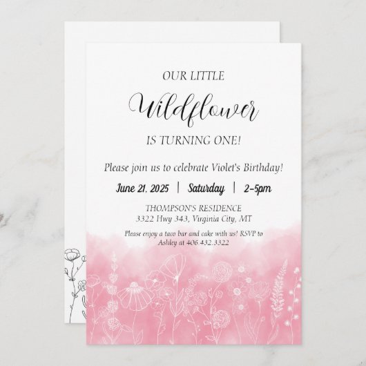 Boho Fleur sauvage Invitation Anniversaire de enfa (Devant / Derrière)