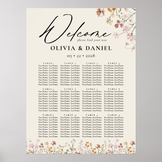 Boho Fleur sauvage Jardin Mariage Tableau de siège (Devant)