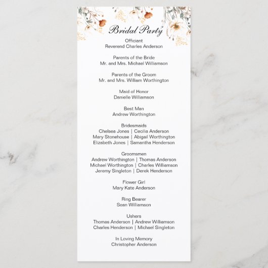 Boho Fleur sauvage Jaune Beige Programme de mariag (Dos)