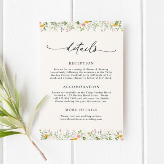 Boho Fleur sauvage Mariage Détails Carte de boîtie