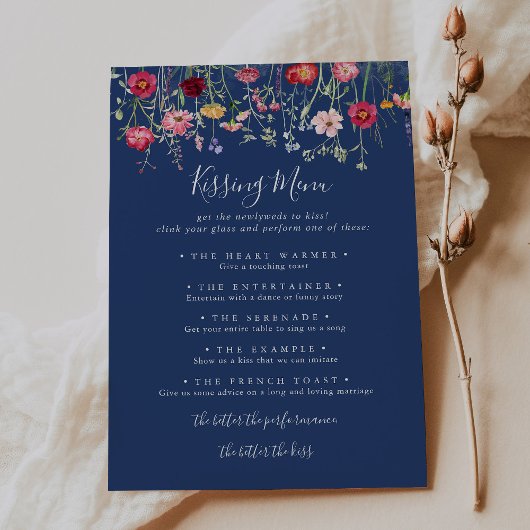 Boho Fleur sauvage Mariage Kissing Menu Carte de j