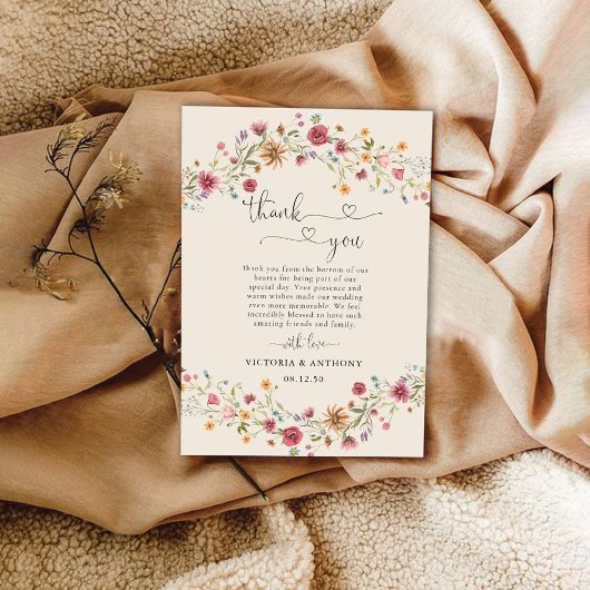 Boho Fleur sauvage Mariage Merci Cartes