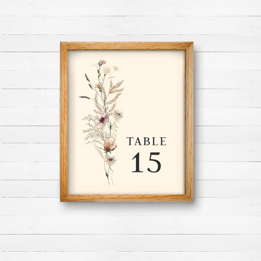Boho Fleur sauvage Mariage Numéro de table Signer