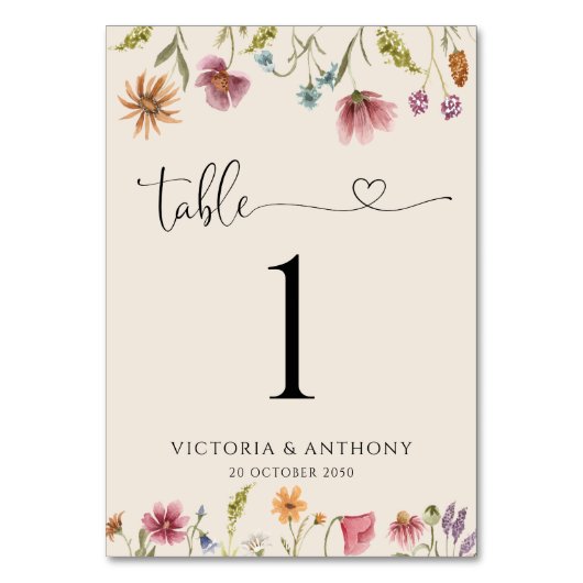 Boho Fleur sauvage numéros de table des Mariages (Par défaut)