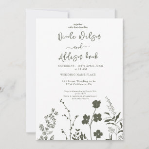 Boho Fleur sauvage Olive Green Faire-part de maria