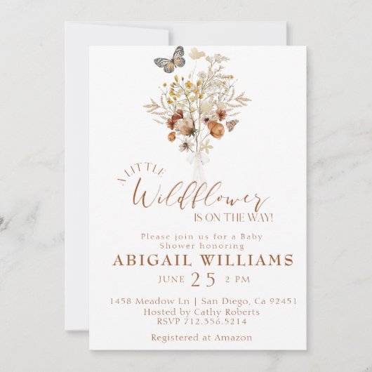 Boho Fleur sauvage papillon Baby shower Invitation (Devant)