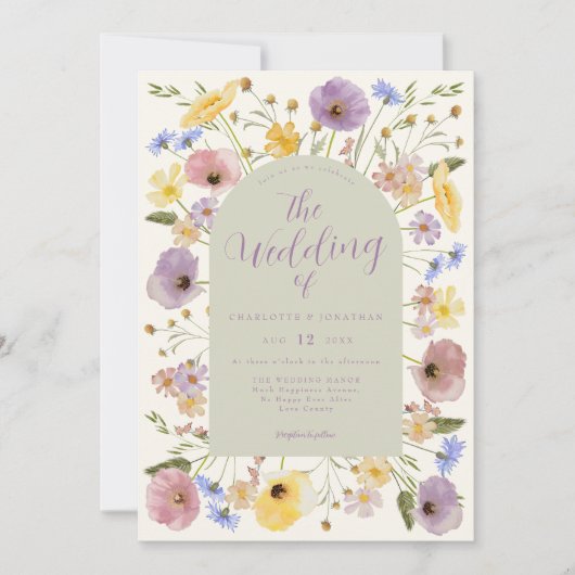 Boho Fleur sauvage Pastel Qr Code Faire-part de ma (Devant)