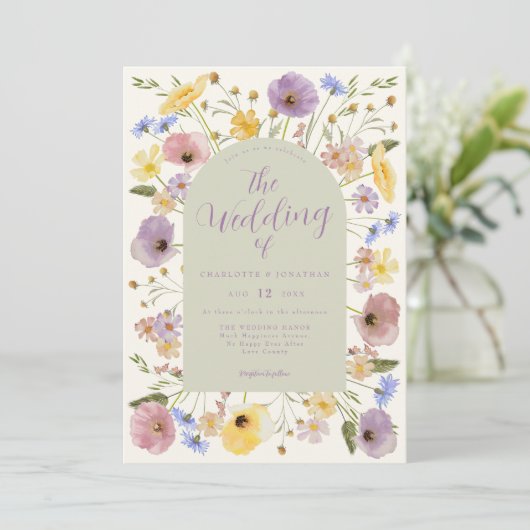 Boho Fleur sauvage Pastel Qr Code Faire-part de ma (Debout devant)