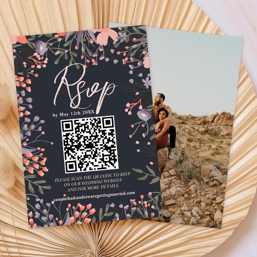 Boho fleur sauvage photo mariage QR RSVP