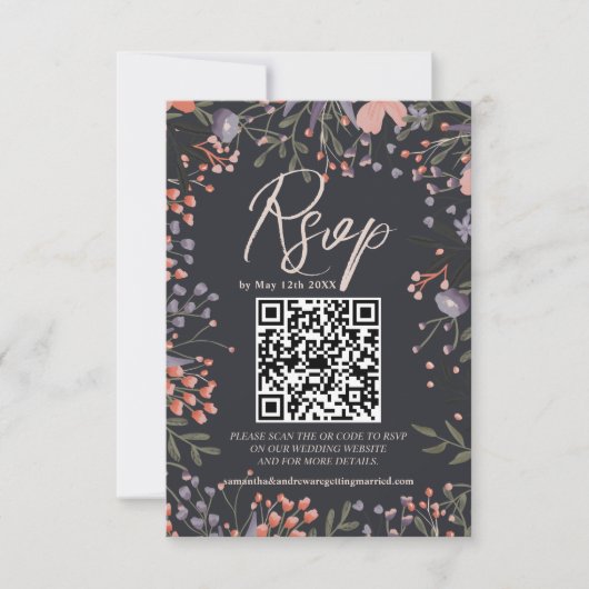 Boho fleur sauvage photo mariage QR RSVP (Devant)