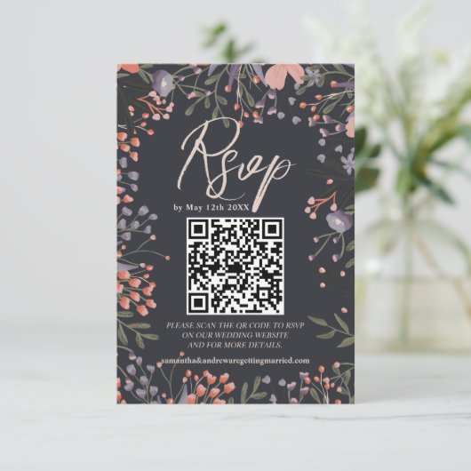 Boho fleur sauvage photo mariage QR RSVP (Debout devant)