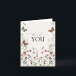 Boho Fleur sauvage Rustic Butterfly Carte de remer<br><div class="desc">Express votre gratitude avec notre Fleur sauvage Boho Carte de remerciements papillon rustique. Cette carte magnifiquement conçue présente un design d'inspiration vintage avec de délicates aquarelles représentant des fleurs sauvages et une verdure luxuriante, dans un décor chaleureux et accueillant. Le mélange harmonieux de couleurs douces et d'élégance bohème crée une...</div>