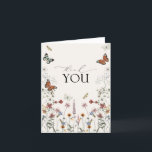 Boho Fleur sauvage Rustic Butterfly Carte de remer<br><div class="desc">Express votre gratitude avec notre Fleur sauvage Boho Carte de remerciements papillon rustique. Cette carte magnifiquement conçue présente un design d'inspiration vintage avec de délicates aquarelles représentant des fleurs sauvages et une verdure luxuriante, dans un décor chaleureux et accueillant. Le mélange harmonieux de couleurs douces et d'élégance bohème crée une...</div>