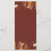 Boho Fleur sauvage Terracotta Automne Mariage Menu (Dos)