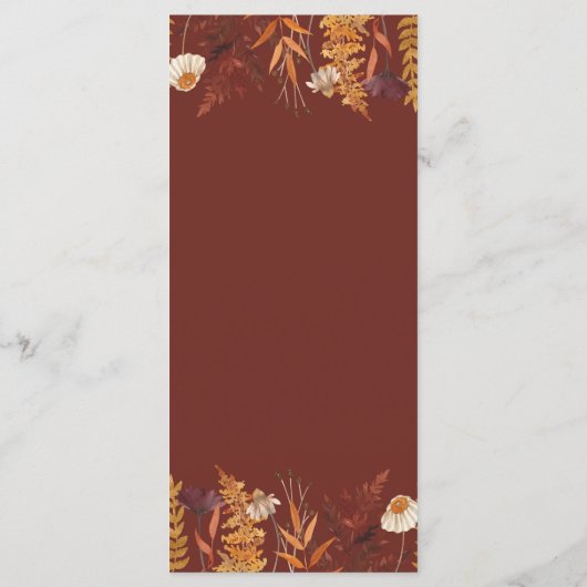 Boho Fleur sauvage Terracotta Automne Mariage Menu (Dos)