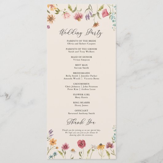 Boho Fleur sauvage Wedding Programme (Dos)