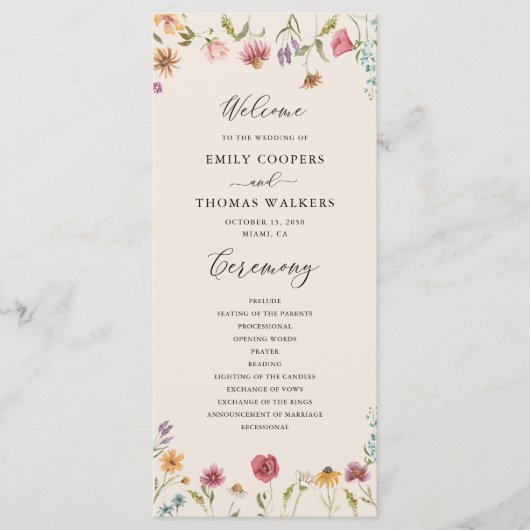 Boho Fleur sauvage Wedding Programme (Devant)