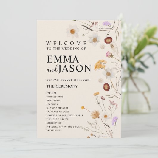 Boho Fleur sauvage Wedding Programme (Debout devant)