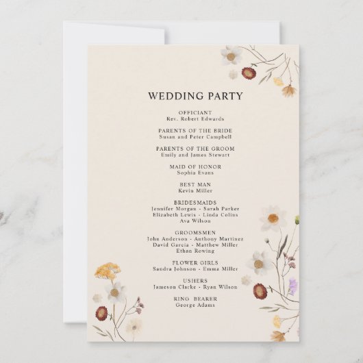 Boho Fleur sauvage Wedding Programme (Dos)