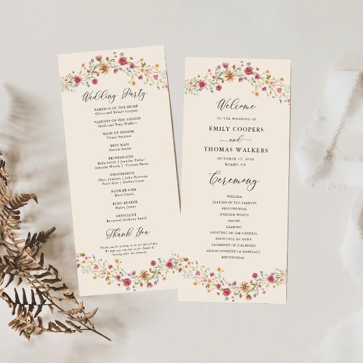 Boho Fleur sauvage Wedding Programme