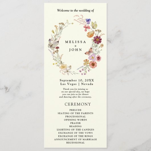 Boho Fleur sauvage Wedding Programme (Devant)