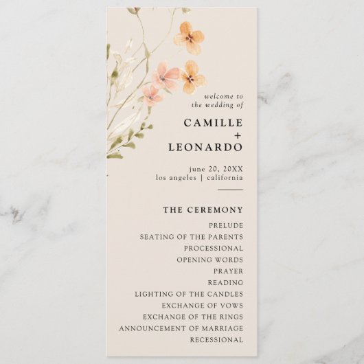 Boho Fleur sauvage Wedding Programme (Devant)