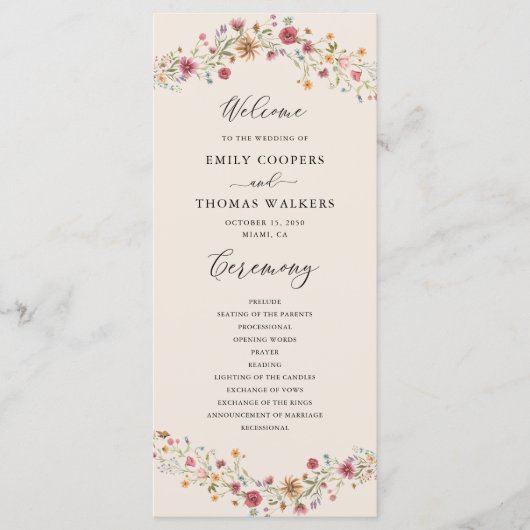 Boho Fleur sauvage Wedding Programme (Devant)