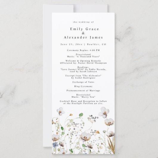 Boho Fleur sauvage Wedding Programme Ordre Des Évé (Devant)