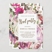 Boho fleuri violet invitation à Graduation party (Devant / Derrière)