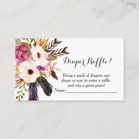 Boho fleurs baby showers cartes de tombola (Devant)