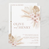 Boho Fleurs Beige Pampas Faire-part de mariage OLI (Devant / Derrière)
