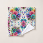 Boho Fleurs Blanches Arc-en-Ciel (Gant de toilette)