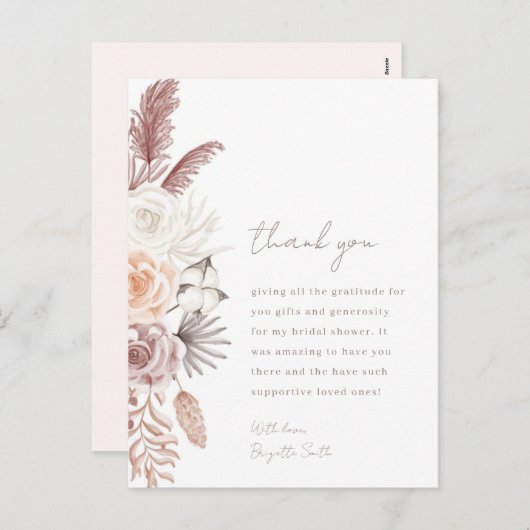 Boho fleurs carte de remerciements nuptiale (Devant / Derrière)