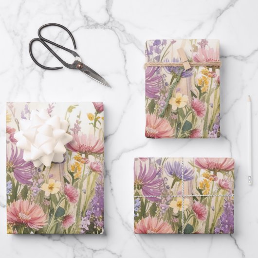 Boho Fleurs Envelopper Papier Feuille plate Ensemb (Recto)