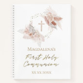 boho fleurs First Holy Communion Livre d'invité (Devant)